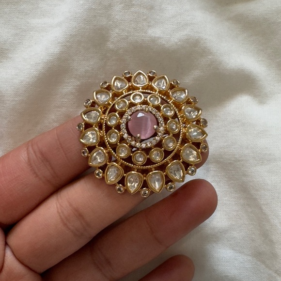 Brand new antique gold & beaded Indian Pakistani gold plated Kundan ring